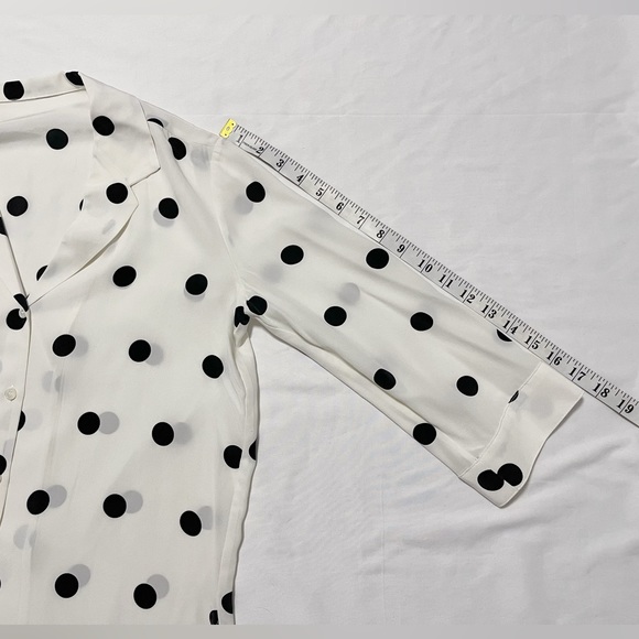 Black and White Polka Dot Three-Quarter Sleeve Silk Blouse - Picture 9 of 12